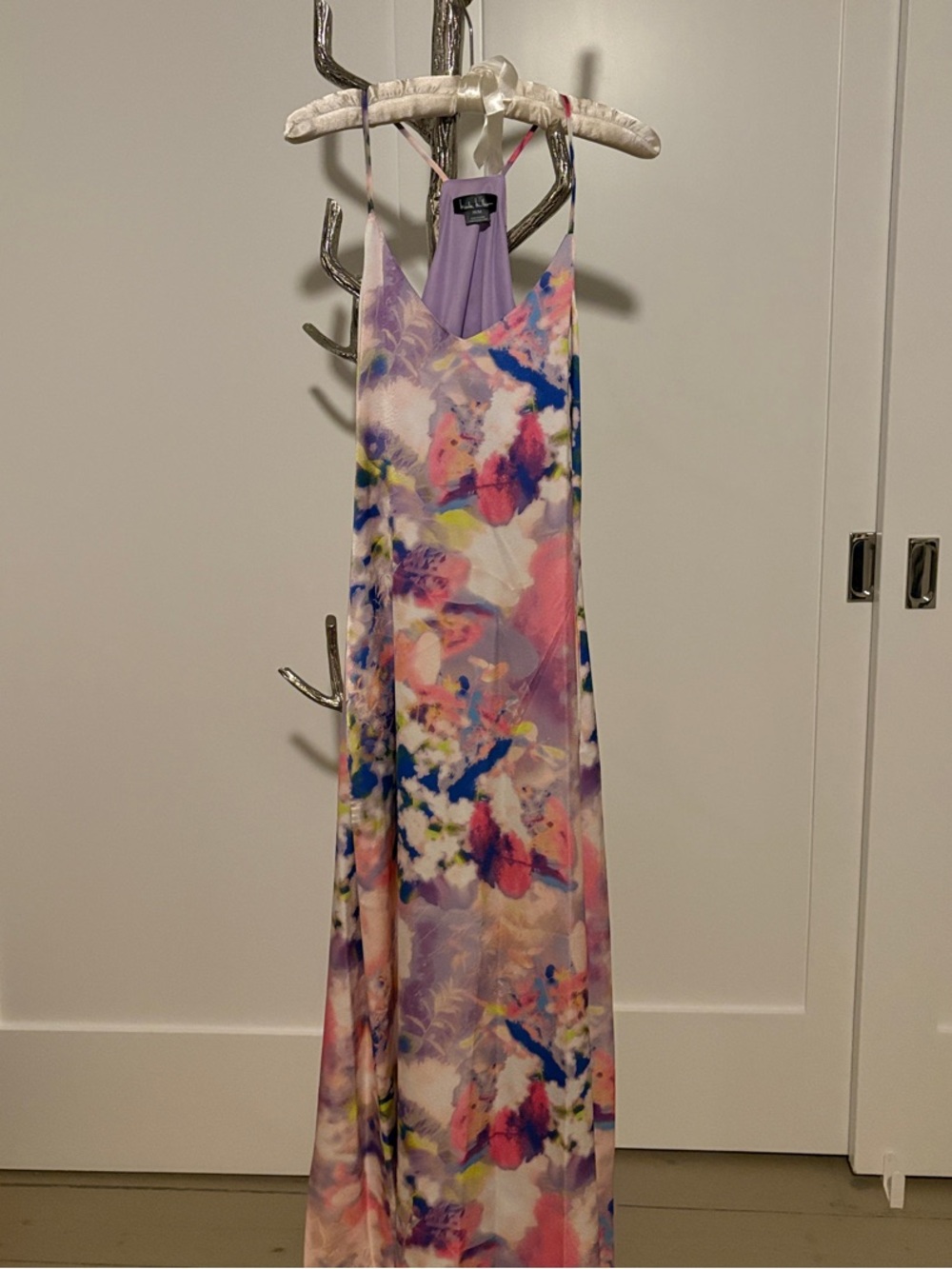 Nicole Miller NWT Pastel Floral Maxi Dress in Lavender, Pink, Blue